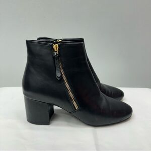 Cole Haan classic black leather booties with gold zipper accents women's 9